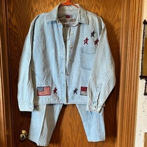 Sunbelt Light Blue Denim Jacket with Red & Navy Star and Flag Patches